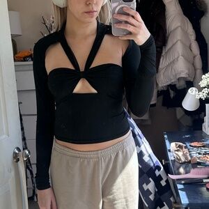 Princess polly long sleeve black shirt with cutouts